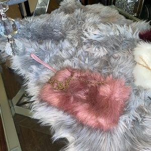 Pink/ purple Faux Fur Zipper Clutch with Gold chain